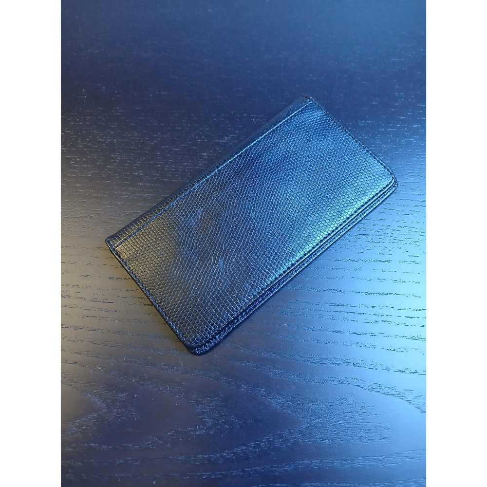 Black Lizard Embossed Leather Checkbook Cover Slim Bifold Wallet ID Window